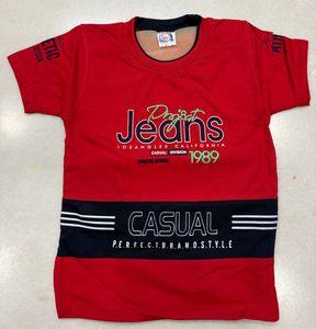 Kids Red Casual Jeans T-Shirt and Short