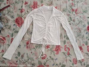 White Drawstring Long Sleeve Top 🤍