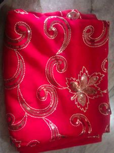 Red Sequined Party Wear Saree