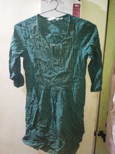 Teal Green Kurti with Gold Print