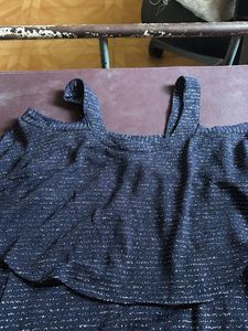 Sparkly Navy Cold Shoulder Top