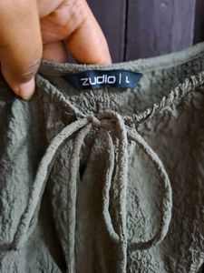 Olive Green Textured Tie-Front Dress