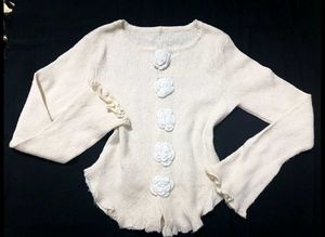 Cream Knit Cardigan with Flower Buttons