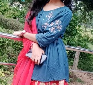 Green Peplum Top With Thread Embroidery
