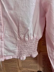 Pink Cropped Smocked Button-Up Shirt