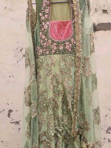 Green Embroidered Ethnic Gown