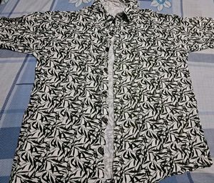 White & Black Leaf Print Casual Shirt