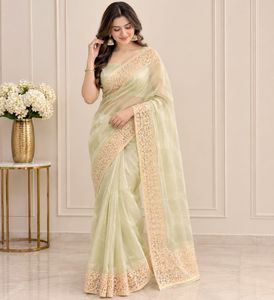 Elegant Light Green Embroidered Saree