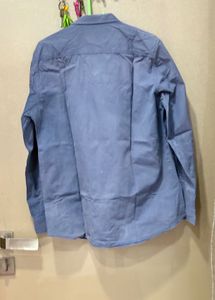 Men's Blue Casual Button-Up Baggy Shirt
