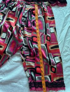 Silky Pajama Set - Pink Geometric Print