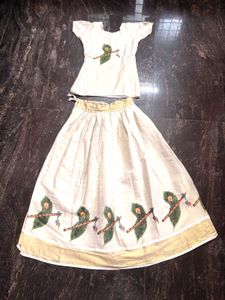 Onam special patupavada. Traditional White Lehenga