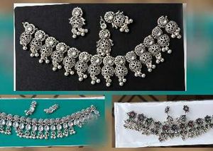3 sets of Oxidised Silver Necklace & Earring Se
