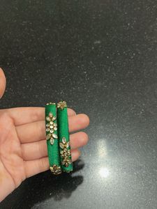 Elegant Green Embellished Bangles