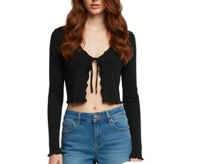 Black Tie-Front Cropped Cardigan