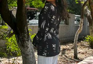 Black Floral Print Top