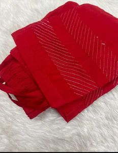 Vibrant Red Kurta Set with Gold Embroidery
