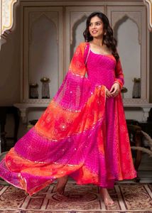 Vibrant Pink &amp; Orange Kurta Set