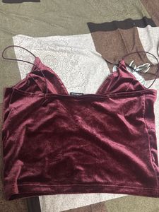 Velvet Deep V-Neck Crop Top