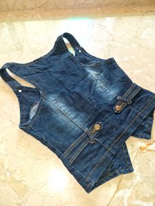 Denim Vest with Plaid Lining