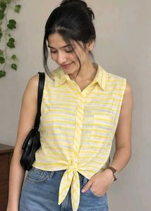 💛 Yellow &amp; White Striped Sleeveless Shirt – Max