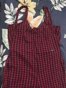 Red &amp; Black Gingham Jumpsuit