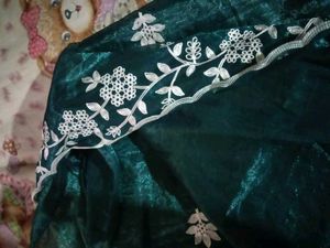 Elegant Teal Saree with White Embroidery