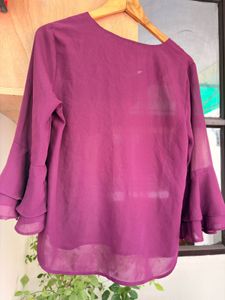 Chic Purple Ruffled Sleeve Blouse