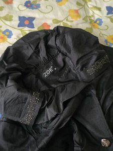 Elegant Black Coat with Embellished Collar