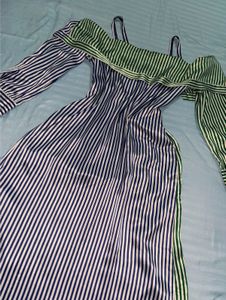 Off-Shoulder Striped Midi kurta like dress