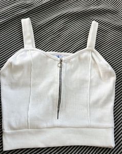 White zip up tank crop top