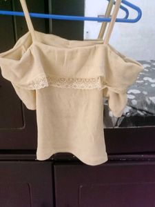 Cream Lace Bow Off-Shoulder Top