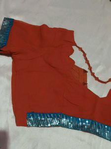 Sparkling Orange Saree with Blouse