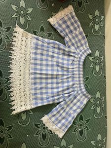 Blue &amp; White Gingham Off-Shoulder Top