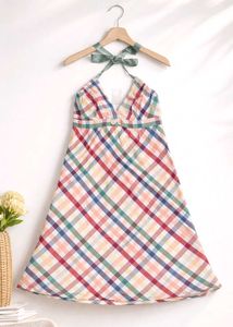 🌸 PROMOD Pastel Plaid Halter Dress – Chic 🌸