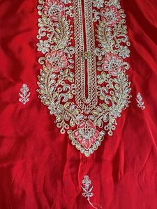 Red Embroidered Silk Blend Suit