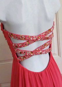 Strapless Coral Beaded Maxi Dress