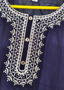 Elegant Navy Blue Embroidered Kurta