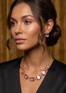New Elegant Peach Necklace and Earrings Set