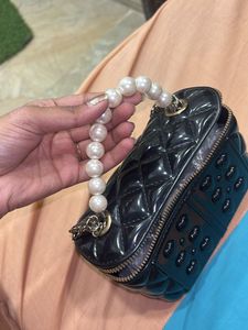 Chic Black Quilted Heart Vanity Bag