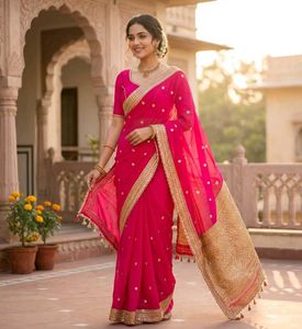 Vibrant Pink Embroidered Saree