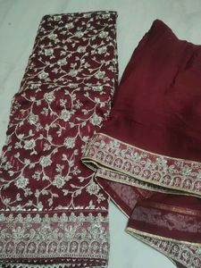 Maroon & Silver Dress Material