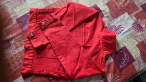 Vibrant Red Denim Jacket
