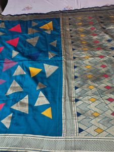 Beautiful Teal Saree with Geometric Print