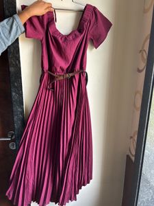 off shoulder pleat dress