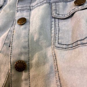 Y2K Denim Jacket with Striped Sleeves