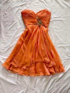 Strapless Orange Beaded Party Dress