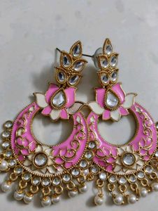 Stunning Pink & White Ethnic kundan Earrings