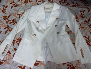 white golden button blazer