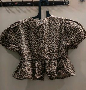 Leopard Print Peplum Top(burnt toast)