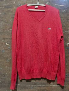 Lacoste Red V-Neck Sweater